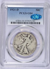 1921-D WALKING LIBERTY HALF DOLLAR PCGS G4 CAC KEY DATE GREEN BEAN picture