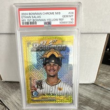 Topps 2024 Bowman Chrome My 1st Bowman Ethan Salas M1B-24 Yellow Mojo /75 PSA 10 picture