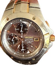 Seiko Coutura Quartz Chronograph Alarm Date 100m Two-Tone SS Brown Dial picture