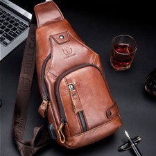 Men's Sling Backpack Genuine Leather Chest bag Crossbody Bag Shoulder Bag New Z picture
