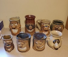 Lot of 8 Ugly Face Mugs Petrie, Scharf, AP Stoneware Vintage picture