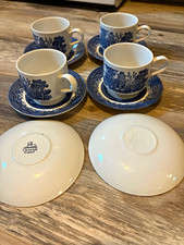 Churchill Blue & White Ceramic Cup & Saucer Set, 10-Piece England picture