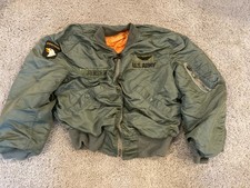 Vintage MA-1 Style Flight Jacket US Army Airborne JENSEN Orange Lining Bomber picture