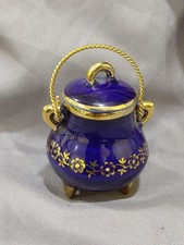 Vintage Limoges Cauldron Cobalt Blue Gold Footed Trinket Box picture