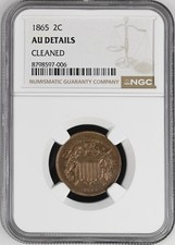 1865 2 Cent Piece Fancy 5 NGC AU Details Type Coin Two Cent 2C picture