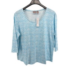NEW Chico's Patola Geo Top Womens 3/XL Scoop Neck Blue Angel 3/4 Sleeve Casual picture