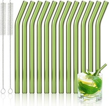 12 Pack Reusable Short Bent Glass Straws, 6 Inch Cocktail Straw for Whiskey, picture