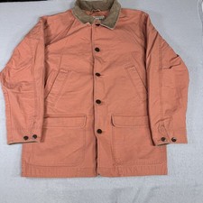 LL Bean Chore Coat Mens Large Orange Canvas Corduroy Collar Barn Coat Vintage picture