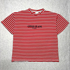 Vintage GUESS Jeans Mens Striped Crew Neck T-Shirt. Size L picture