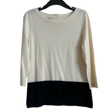 NWT Talbots Petites Soft Cotton Blend Knit Ivory & Black Colorblock Sweater picture