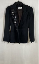 Vintage 80s Emil Rutenberg Women's Black Wool Sequin Lapel Blazer Sz XS picture