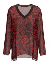 Chico's 2 100% Silk Red Floral Blouse Size Large Sheer picture