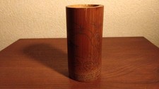 Ladle Stand Bamboo Incised Chinese Poem Bird Brush Pot Antique Kuradashi 1 Piece picture