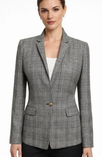 J. Crew Women's Regent In Glen Plaid Blazer Jacket Size 00 Gray Black 18003 picture
