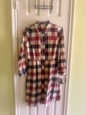 ModCloth Plaid Shirt Dress Medium Red Blue Cotton Button Front Cottagecore picture