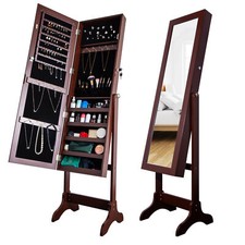 Jewelry Armoire Cabinet Free Standing Storage Organizer with Full Length Mirror picture