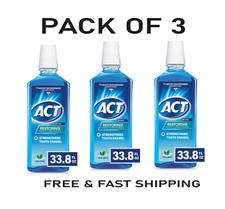 ACT Restoring Anticavity Fluoride Mouthwash, Cool Mint, 33.8 fl( PACK OF 3 ) NEW picture
