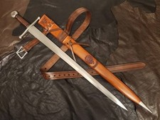 30 Hand Forged Medieval sword High Carbon Steel European Knigt Replica W/Scabbar picture