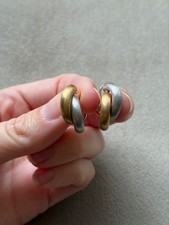 Aurafin 14K Two Tone Gold Matte Crossover Omega Back Earrings Italy 6.3g picture