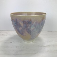 Vintage Artisan Crafted Purple Pink Pastel Pottery Bowl Signed Huntley 1986 picture