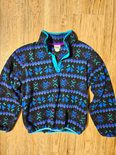 Vintage L.L.Bean Men's Geometric Fleece Mock Neck Snap Pullover Sweatshirt picture