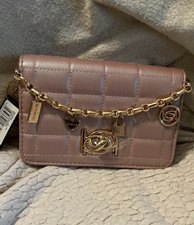 Bebe Jacari Iridescent Mauve Quilted Crossbody w Gold Small Charms NWT MSRP $79 picture