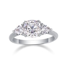 Moissanite Three-Stone Engagement Ring 925 Sterling Silver CZ Fifty8 6-8 picture