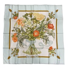 Hermes Carre 90 Regina Silk Scarf Pale Blue Floral Bouquet Very Good picture
