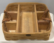 Vintage Peterboro Large Basket With Leather Handles  7 Sections w/ Liner Signed picture