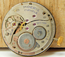 Vintage Moeris 11 1/2D 17 jewel men's wrist watch movement with dial and hands picture