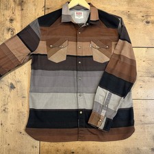 Levi's Pearl Snap Western Shirt Mens Large Brown Multi Stripe Long Sleeve Cotton picture