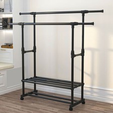 Heavy Duty Clothing Garment Rack Rolling Clothes Organizer Double Rails Hanging picture