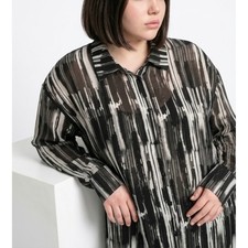 Worthington Womens XL Black White Abstract Brushstroke Button Down She Blouse picture