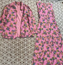 Vintage 60s 70s Pink Floral Dress & Blazer Jacket Set Hippie Boho Classic picture