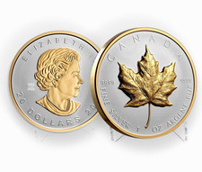 2023 Canada $20 Ultra High Relief Maple Leaf 1oz .9999 Silver Gold Reverse Proof picture
