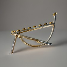 Sami Ghattan Modernist Metal Hanukkah Menorah Judaica Jewish Gold Silver picture