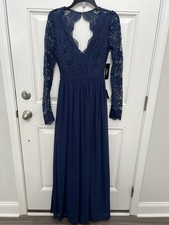 Lulus Awaken My Love Navy Blue Crochet Lace Long Sleeve Maxi Dress Small NWT picture