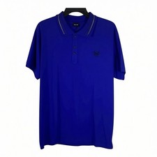 Diesel Men's Blue Zipper Collar Embroidered Logo Short Sleeve Polo Shirt NWT picture