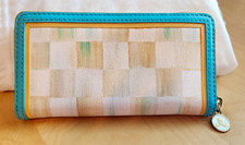 Mackenzie-ChildsBlue Beige Check Zip-Around Wallet, Zipper Logo Card Slots picture