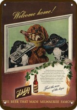 1947 COCKER SPANIEL Dogs & SCHLITZ BEER Vintg-Look DECORATIVE REPLICA METAL SIGN picture