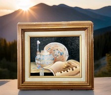 C. Benolt Native American Pottery Oil Canvas Textured Framed Painting  8 x 10  picture