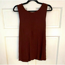 Women’s Brown Ribbed Knit Scoop Neck Sleeveless Tank Top Back Tie picture