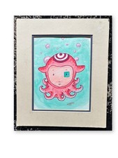Longer Original Watercolor Painting Octopus Boy Signed Ink Matted Surreal Pop Ar picture