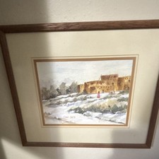 Vintage V'Anne Smith Signed Southwestern Pueblo Watercolor Painting Framed Art picture
