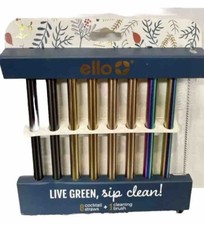 Ello Live Green, Sip Clean 8 Cocktail Straws 1 Cleaning Brush Reusable Metallic picture