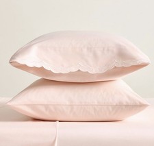 NWT Cynthia Rowley Pottery Barn Scalloped Embroidered Pink Pillowcases -Set of 2 picture