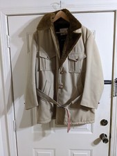 Vintage Wickbury Ltd. Men's Medium 70's Overcoat Faux Fur Lined With Waist Belt. picture