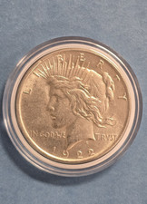 15022SE ENCAP US SILVER PEACE DOLLAR $1 YEAR 1922 PHILADELPHIA SLIDER COIN 90%AG picture