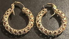 Vintage Wells 14k Gold Filled Textured Hoop Earrings Signed picture