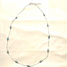 Coldwater Creek Silver Tone Station Oval Link Necklace Blue Oval Stones 48” long picture